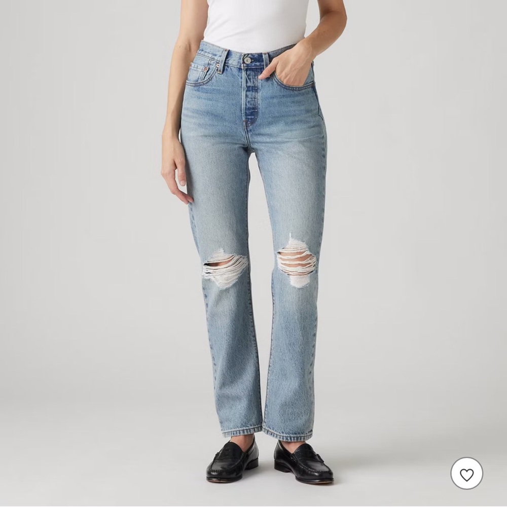 Levi's 501 Women's Light Blue Straight Leg Jeans 28x30 Ripped Denim High Rise